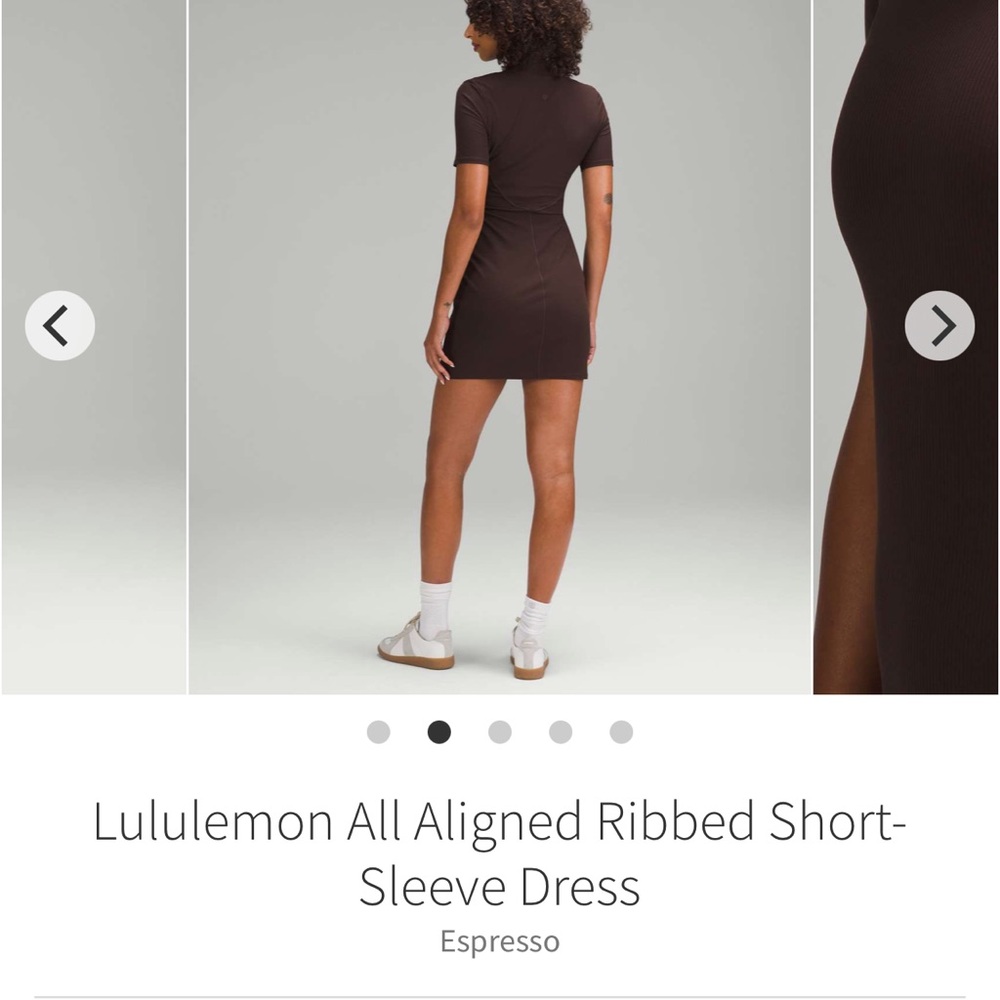Lululemon All Aligned Ribbed Short-Sleeve Dress Espresso Sz 6 - Picture 2 of 9